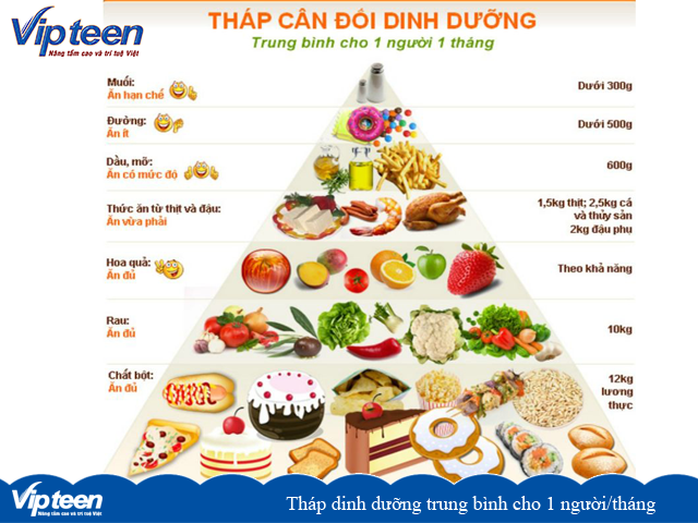Tháp dinh dưỡng trung bình cho 1 người/tháng